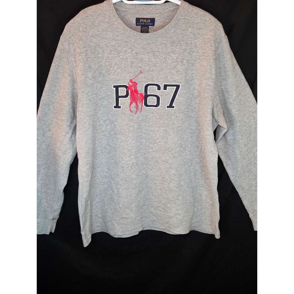 Polo Ralph Lauren Men's Gray Waffle Knit Long Sleeve Shirt P67 Logo Size XL
